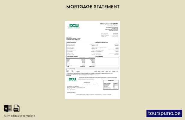 Listo para imprimir el extracto de hipoteca del banco DCU de EE. UU. en formato 